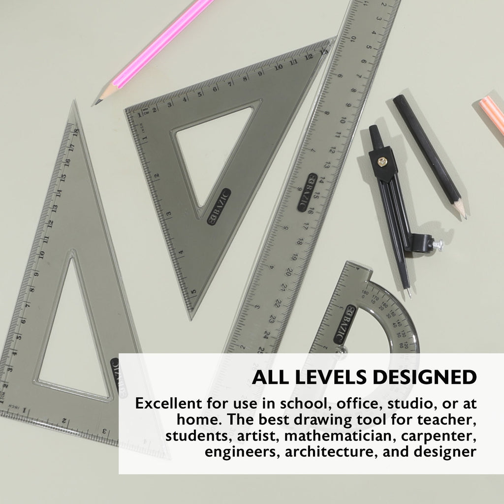 BAZIC 4-Piece Geometry Ruler Combination Sets