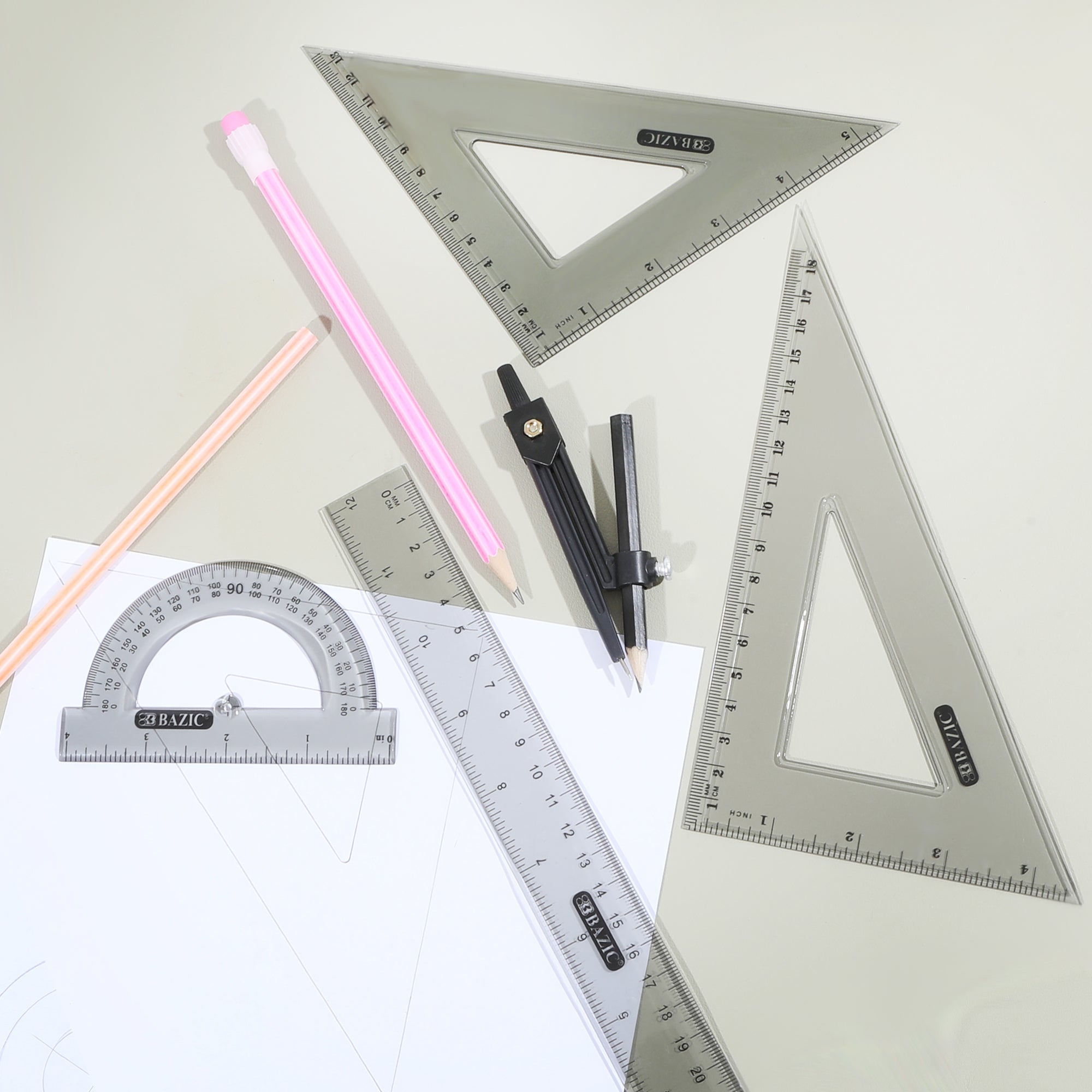 BAZIC 4-Piece Geometry Ruler Combination Sets