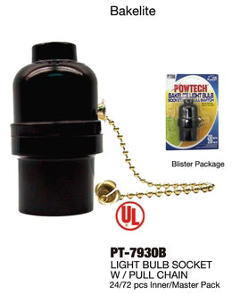 UL Light Bulb Socket w/ Pull Chain