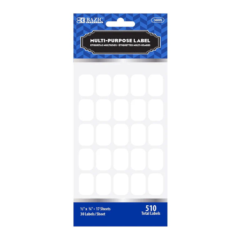 BAZIC 1/2" X 3/4" White Multipurpose Label