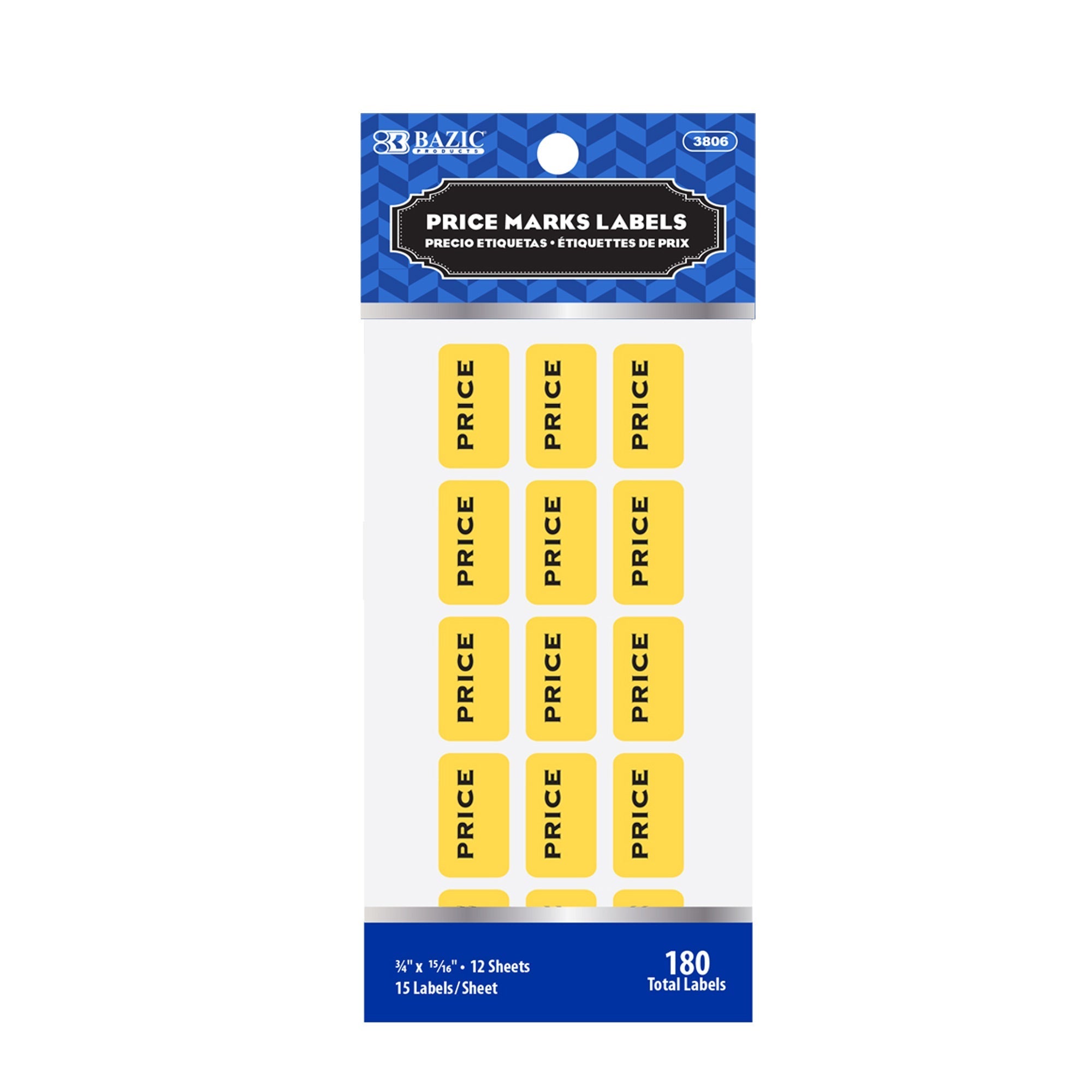 BAZIC Yellow Price Mark Label (180/Pack)