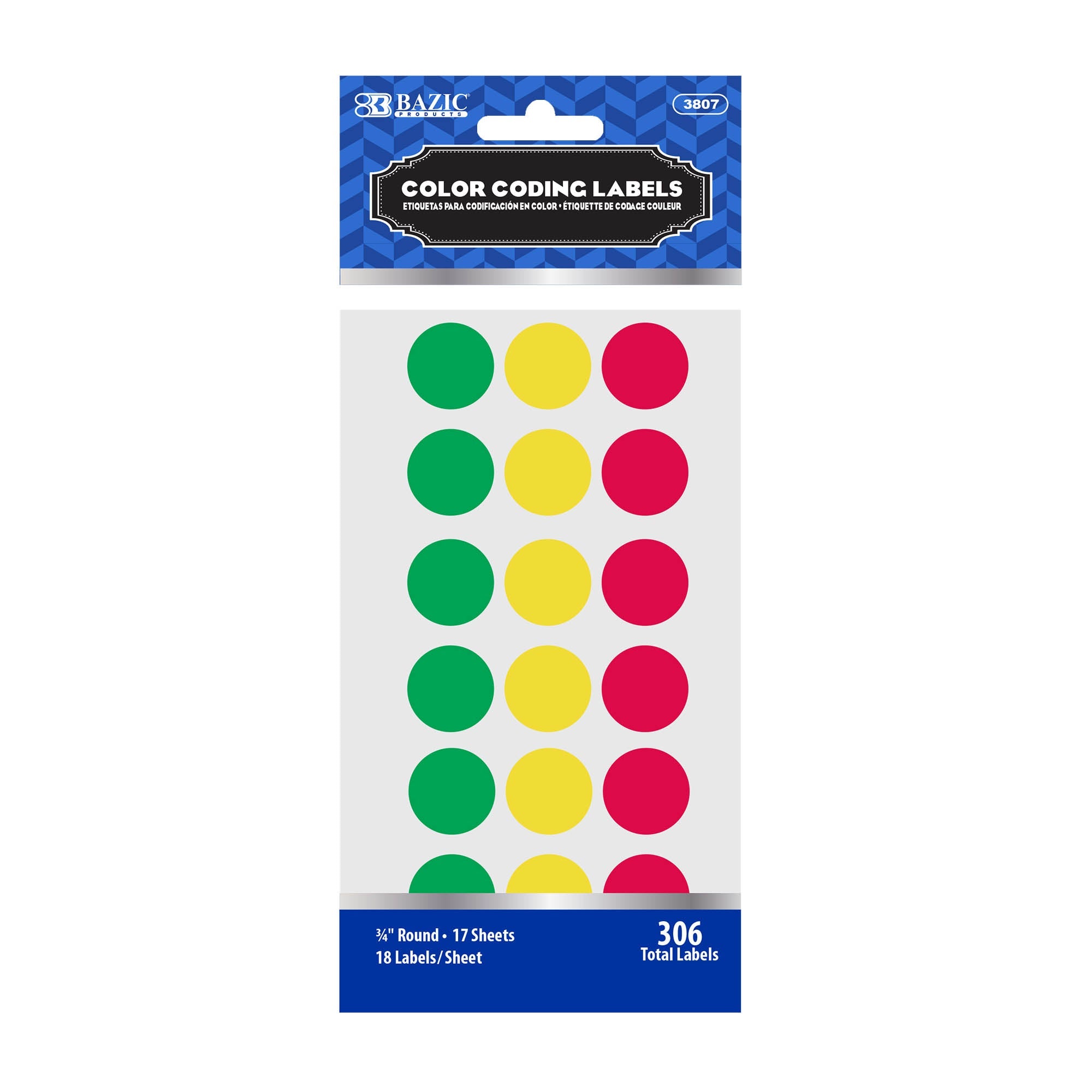 BAZIC Assorted Color 3/4" Round Label