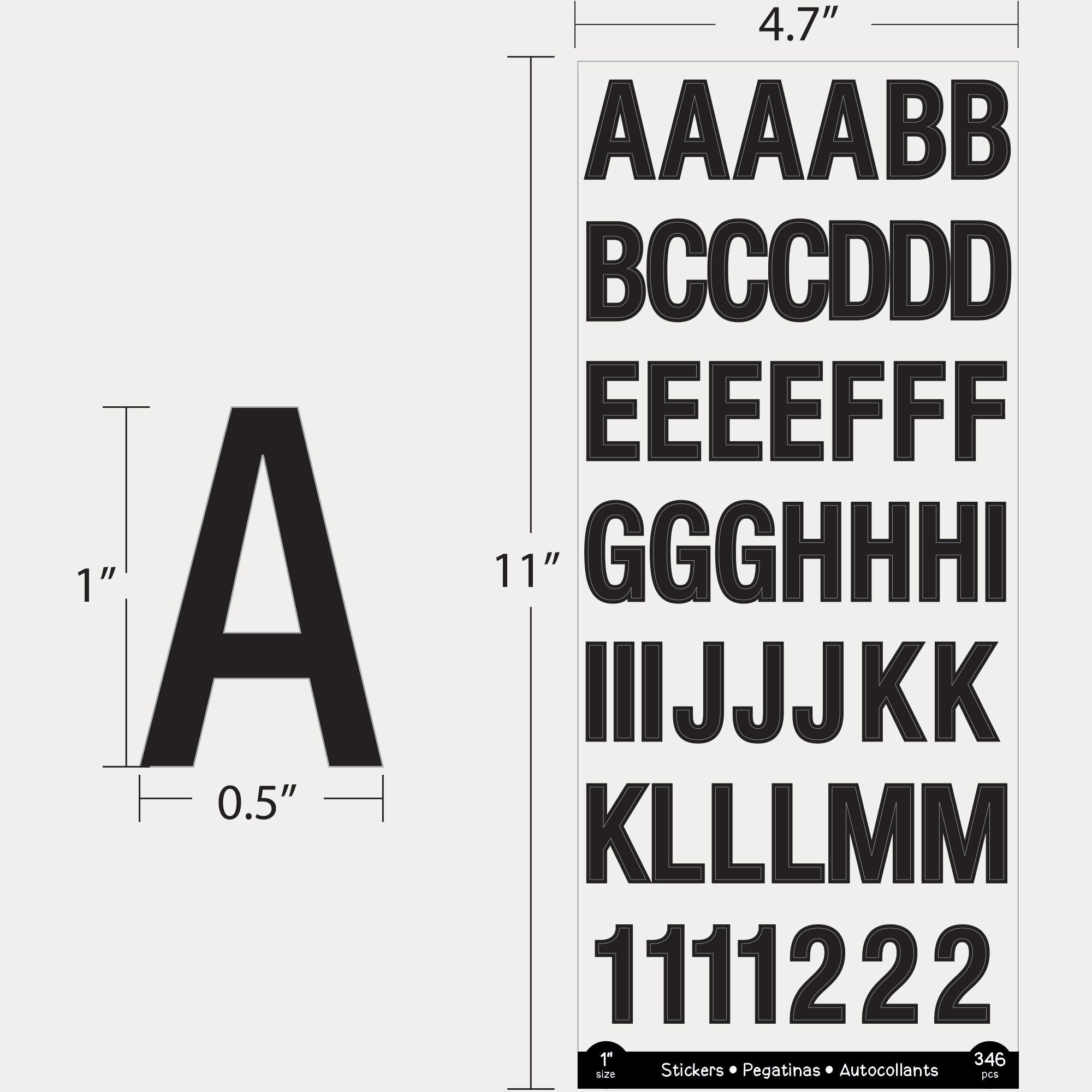 BAZIC 1" Black Color Alphabet & Numbers