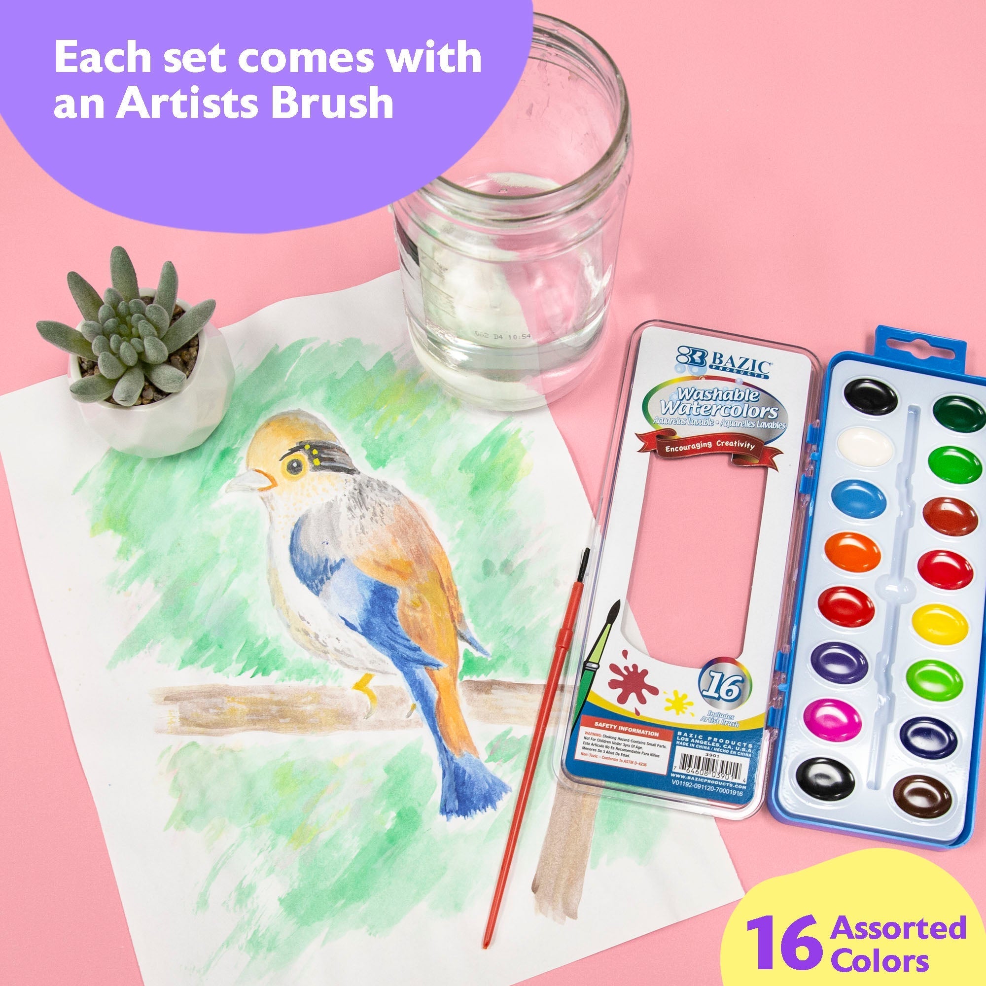 BAZIC 16 Ct. Semi Moist Watercolor w/ Brush