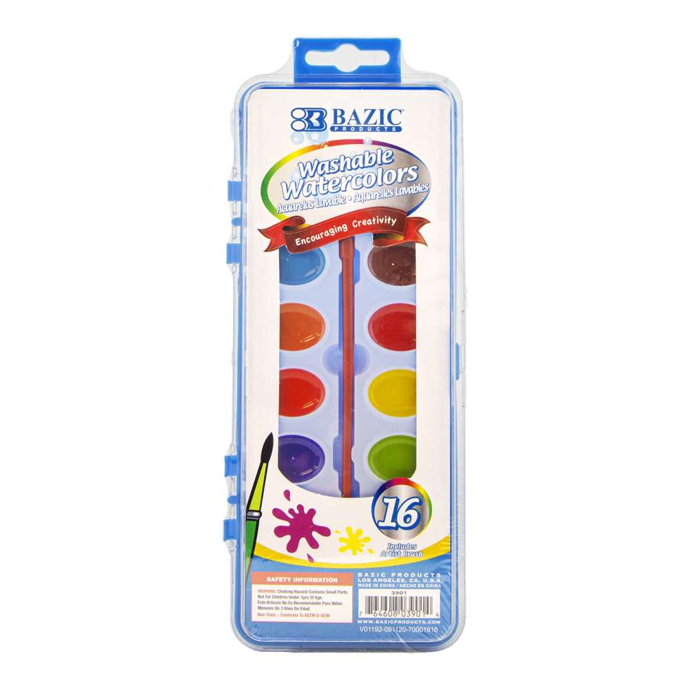 BAZIC 16 Ct. Semi Moist Watercolor w/ Brush
