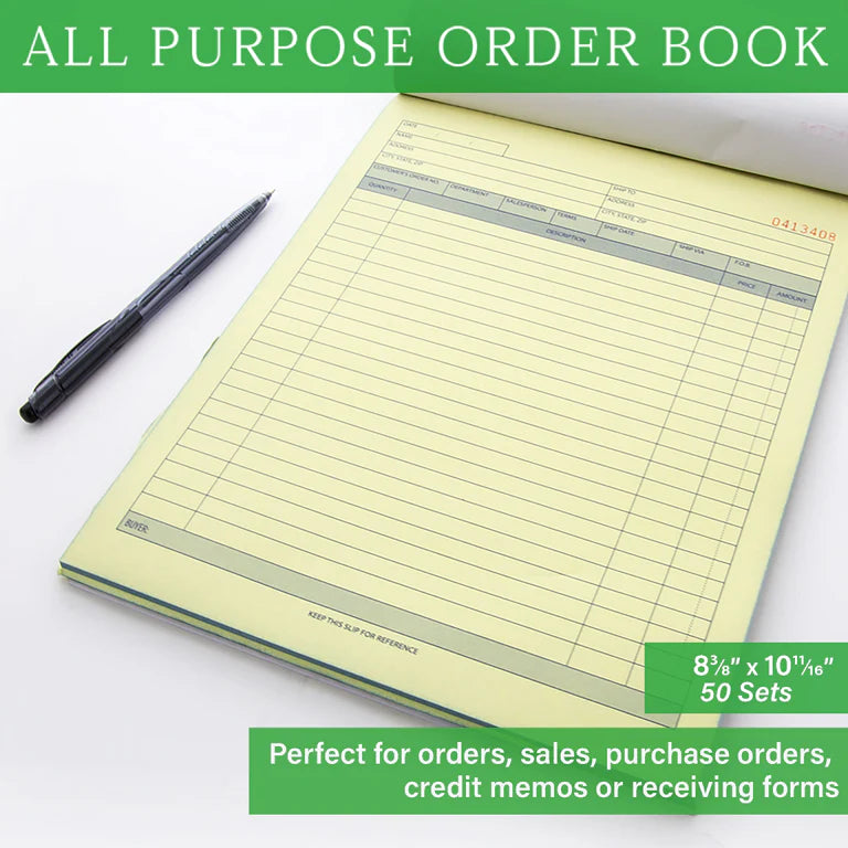 BAZIC 50 Sets 8 3/8" x 10 11/16" 2-Part Carbonless All Purpose Order Book