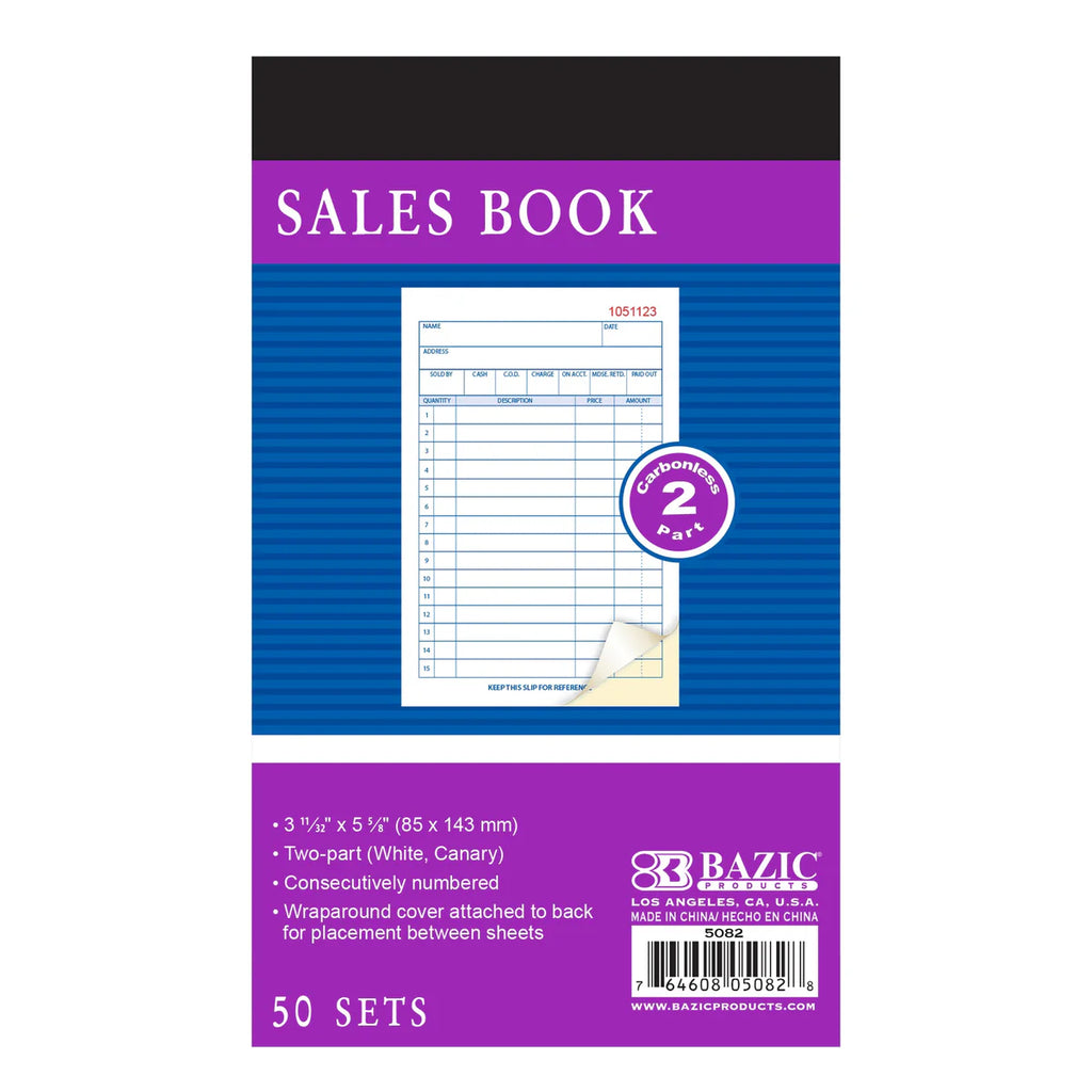 BAZIC 50 Sets 3 11/32" x 5 5/8" 2-Part Carbonless General Purpose Sales Book