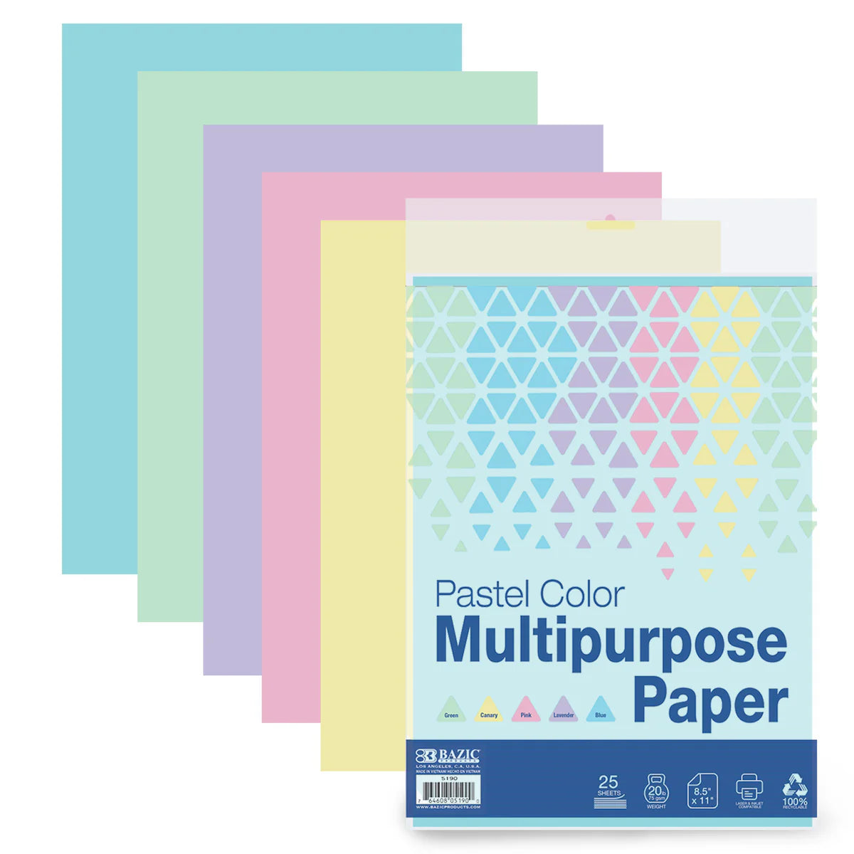 BAZIC 25 Ct. Pastel Color Multipurpose Paper