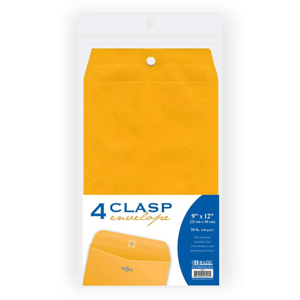 BAZIC 9" X 12" Clasp Envelope (4/Pack)