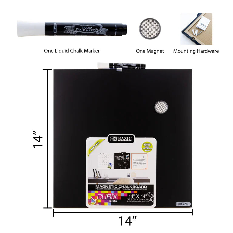 BAZIC 14" x 14" CUBIX Frameless Magnetic Chalkboard w/ Chalk Marker & Magnet