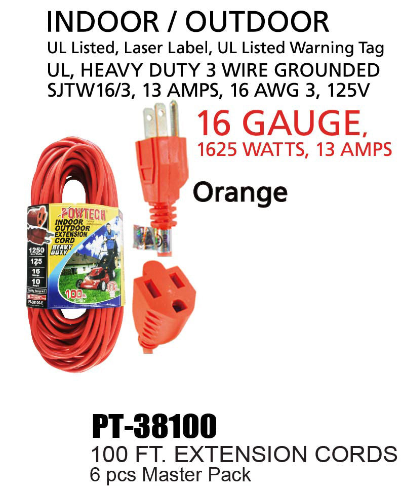 Heavy Duty UL Orange Indoor/Outdoor Extension Cord (100 ft.)