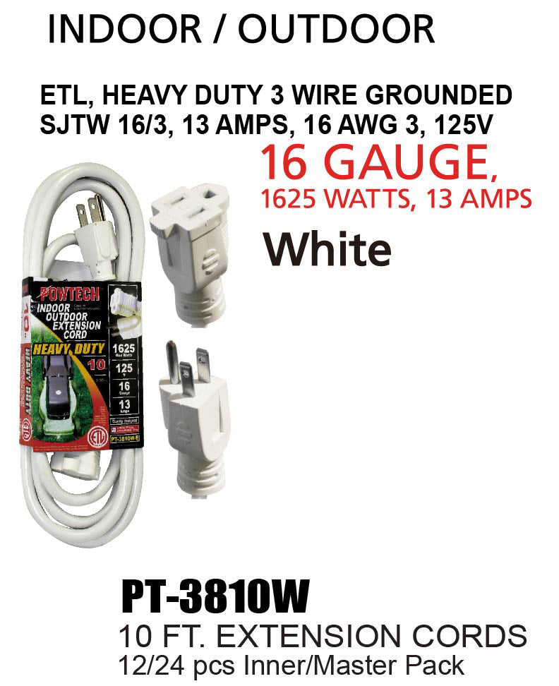 Heavy Duty UL White Indoor/Outdoor Extension Cord (10 ft.)