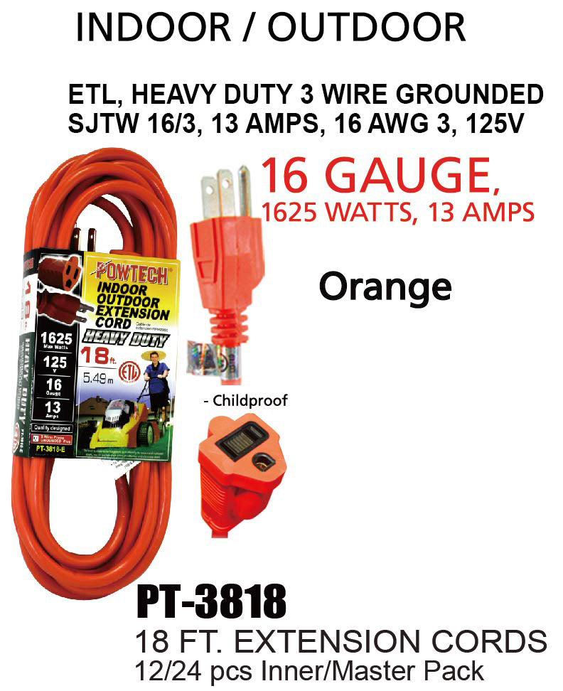 Heavy Duty UL Orange Indoor/Outdoor Extension Cord (18 ft.)