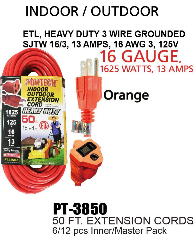 Heavy Duty UL Orange Indoor/Outdoor Extension Cord (50 ft.)