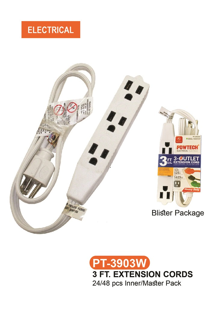 3 Outlet UL Banana Extension Cord (3 ft.)