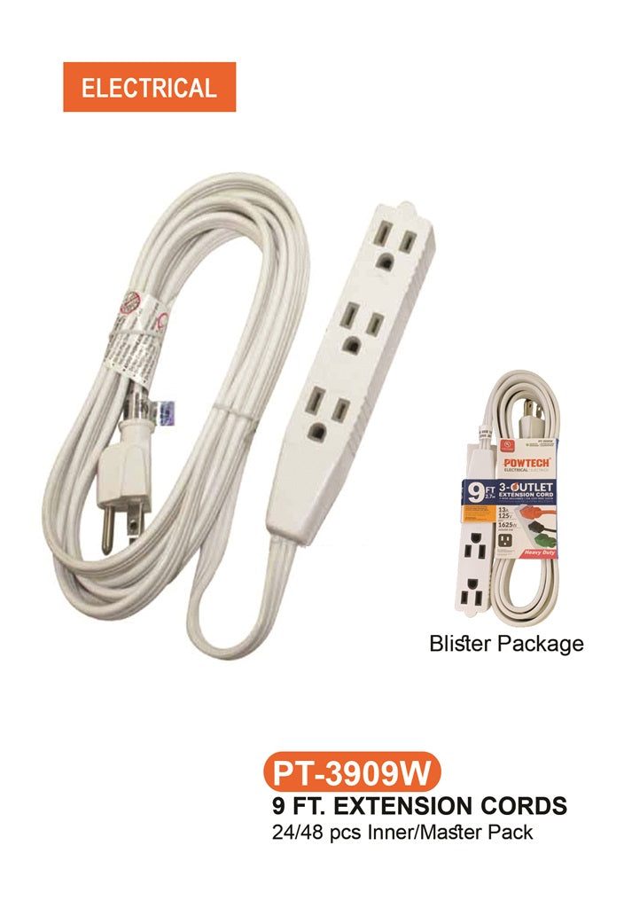 3 Outlet UL Banana Extension Cord (9 ft.)