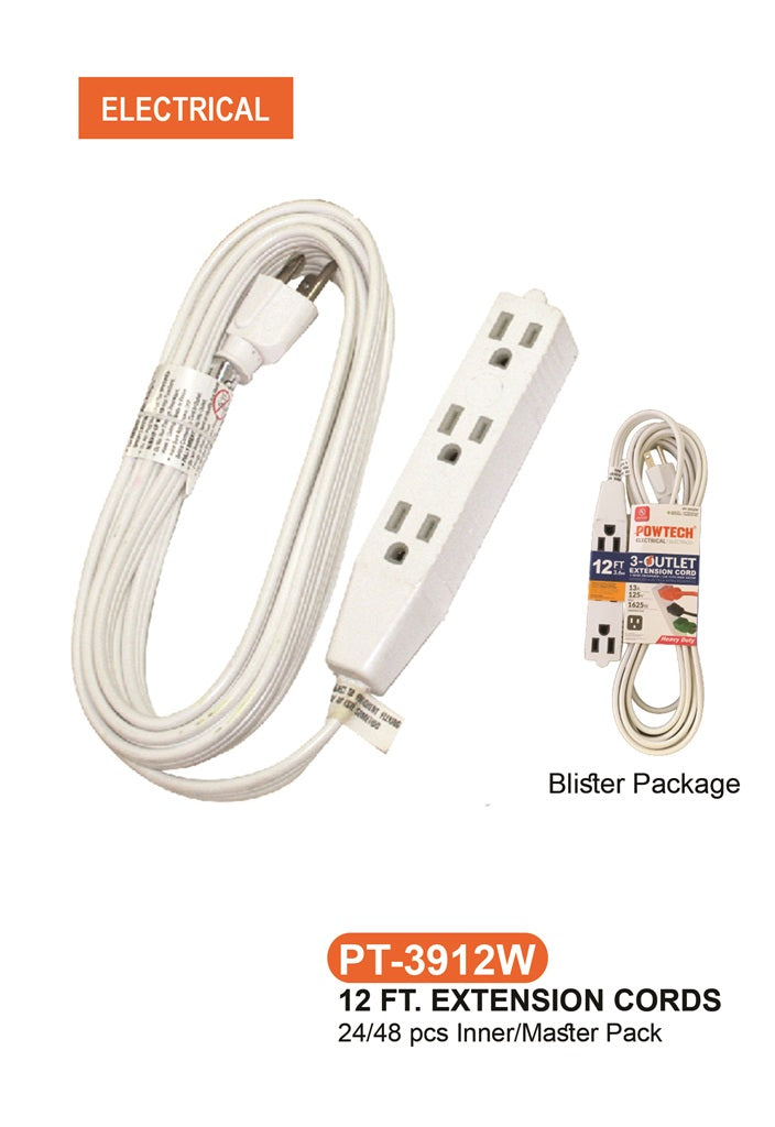  3 Outlet UL Banana Extension Cord (12 ft.)