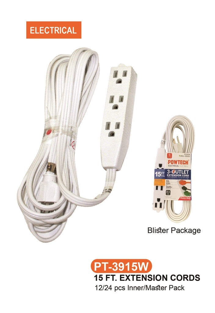  3 Outlet UL Banana Extension Cord (15 ft.)