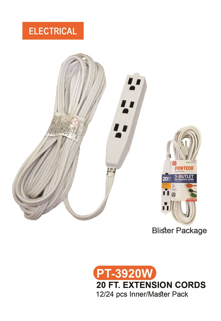  3 Outlet UL Banana Extension Cord (20 ft.)