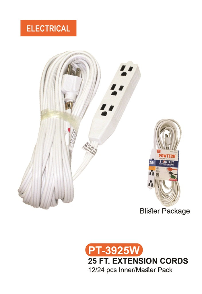  3 Outlet UL Banana Extension Cord (25 ft.)