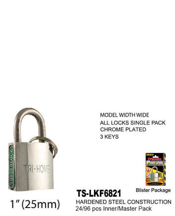 Chrome Plated Steel Padlock (1")