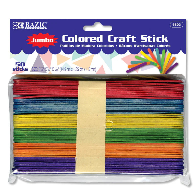 BAZIC Jumbo Colored Craft Stick (50/Pack)