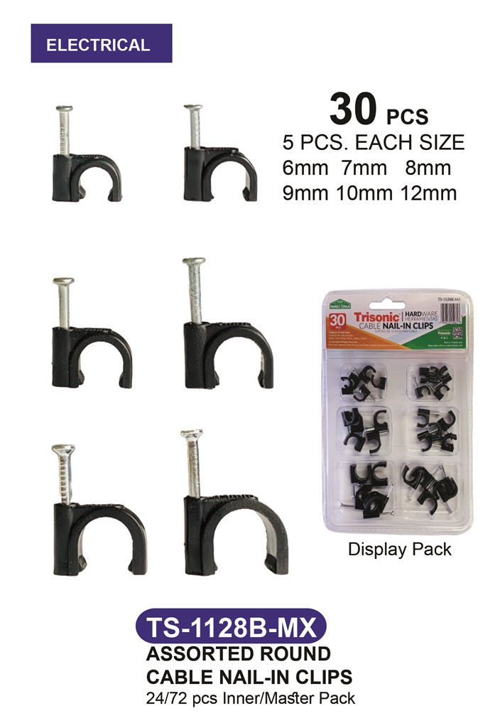 Assorted Round Black Cable Nail In Clips