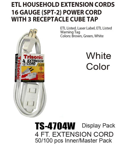 White ETL Extension Cords (4 ft.)