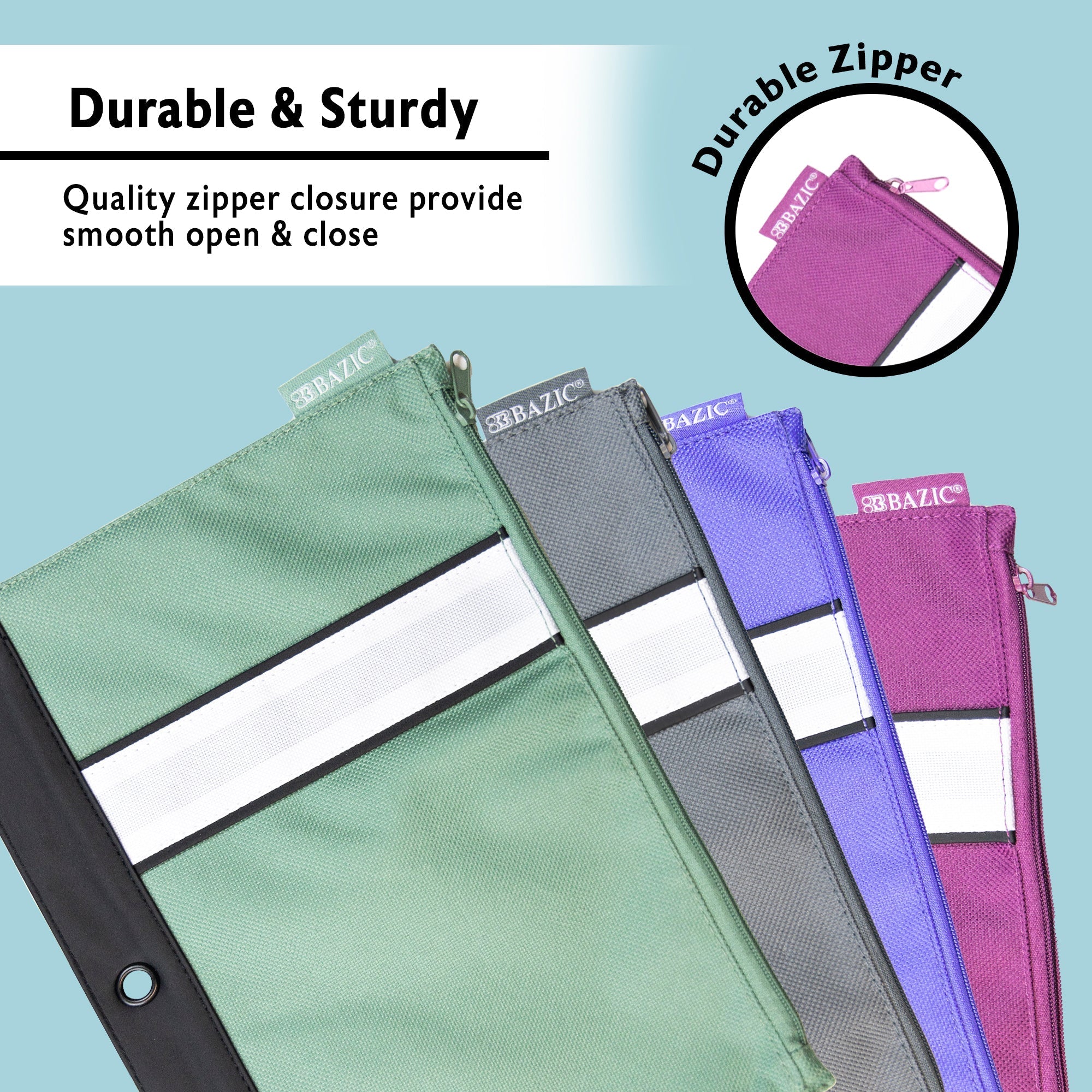 BAZIC Assorted Color 3-Ring Pencil Pouch