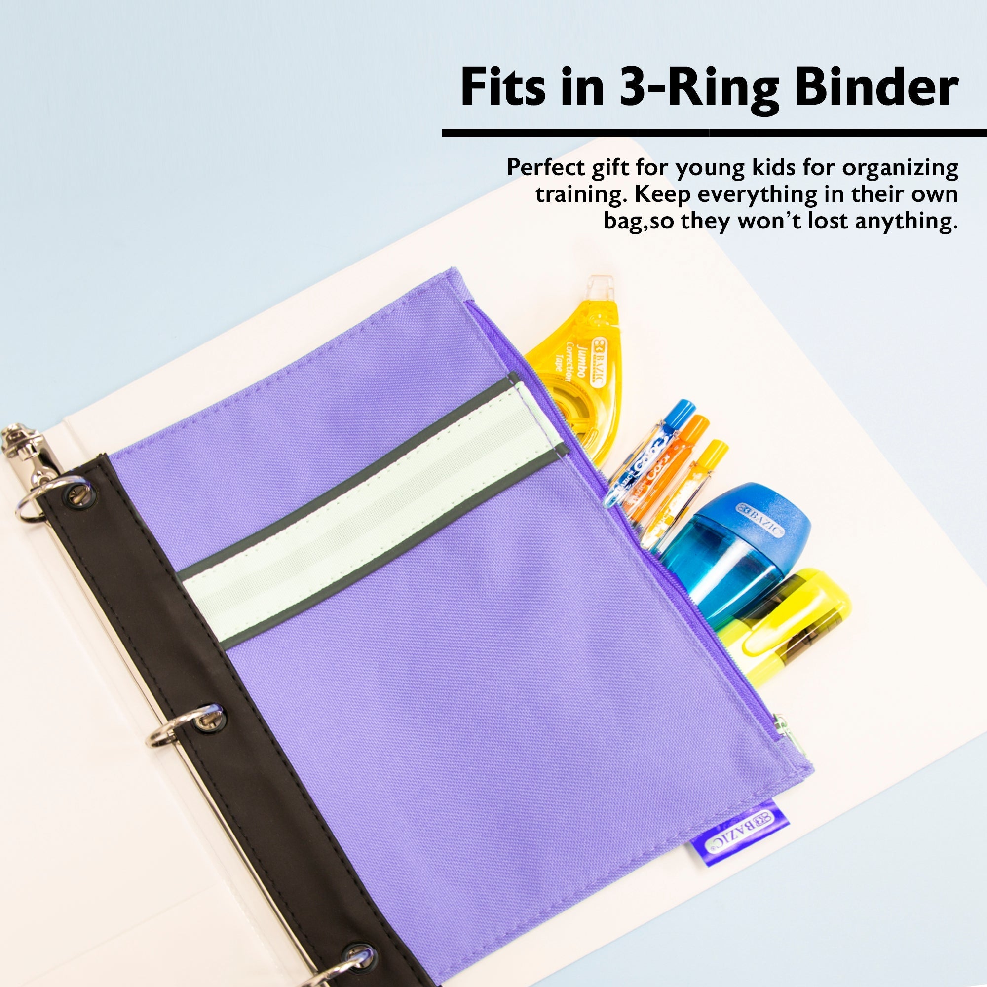 BAZIC Assorted Color 3-Ring Pencil Pouch