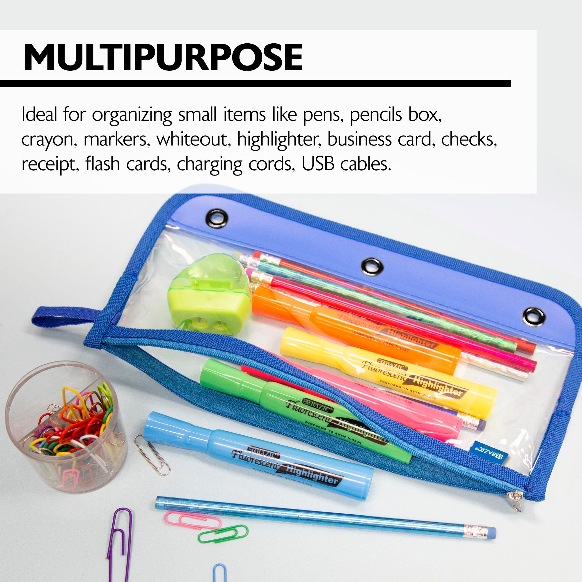 BAZIC 11.5" x 6.5" 3-ring Clear Pencil Pouch