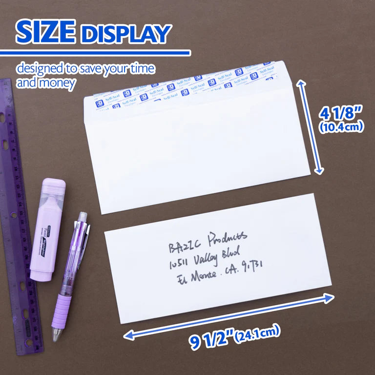 BAZIC #10 Self-Seal White Envelopes (50/Pack)