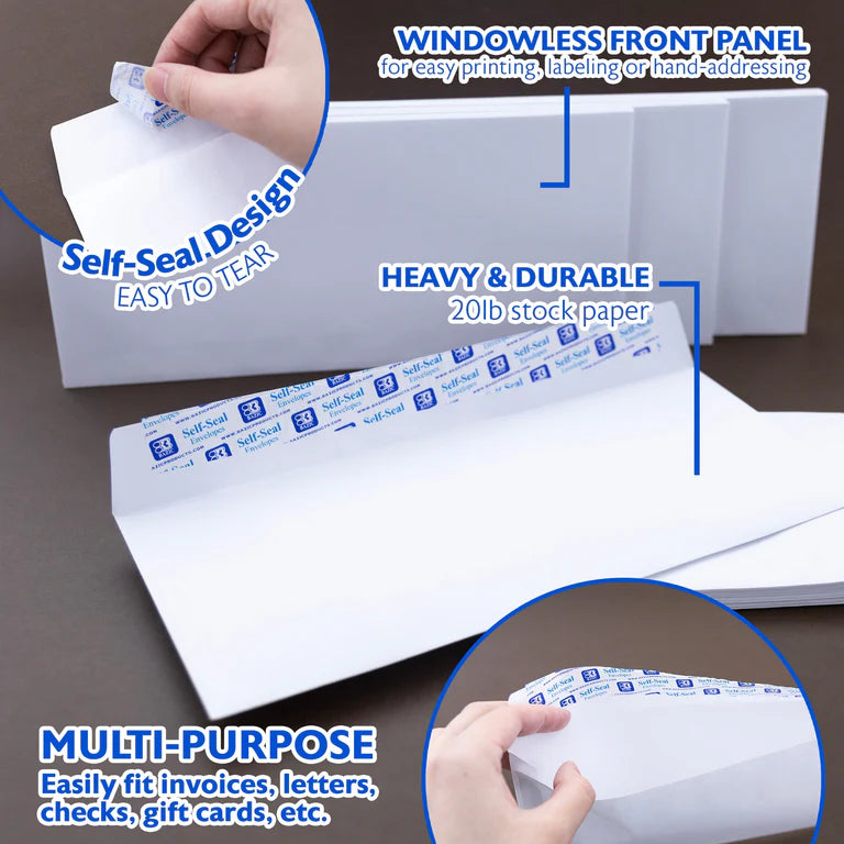 BAZIC #10 Self-Seal White Envelopes (50/Pack)