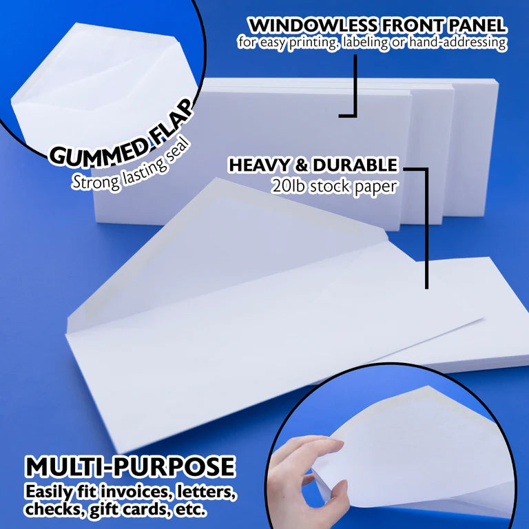 BAZIC #10 White Envelopes w/ Gummed Closure