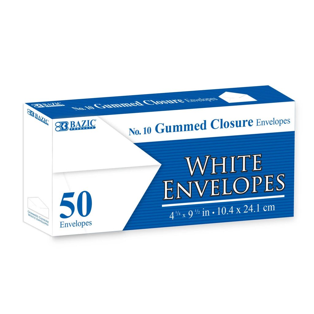 BAZIC #10 White Envelopes w/ Gummed Closure