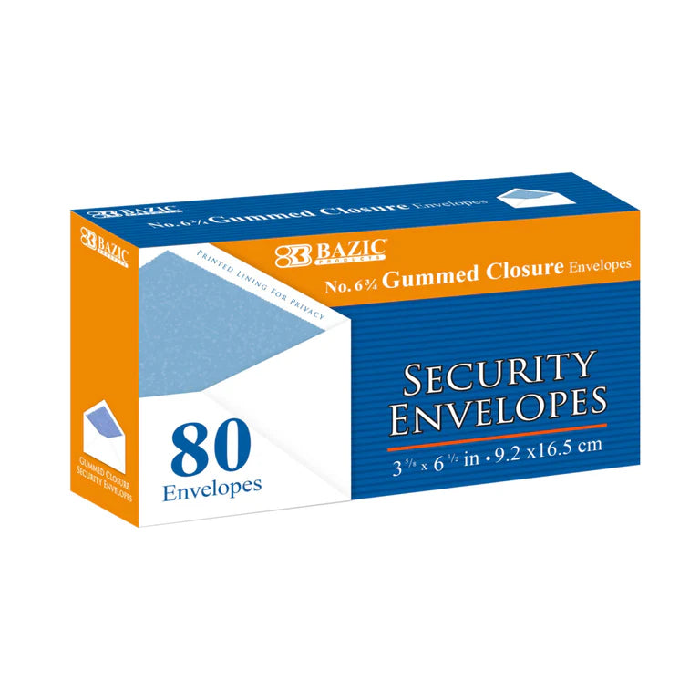 BAZIC #6 3/4 Security Envelopes w/ Gummed
