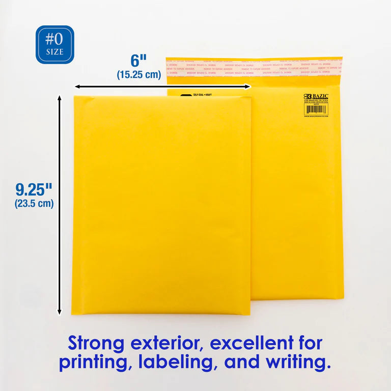 BAZIC 6" X 9.25" (#0) Self-Seal Bubble Mailers