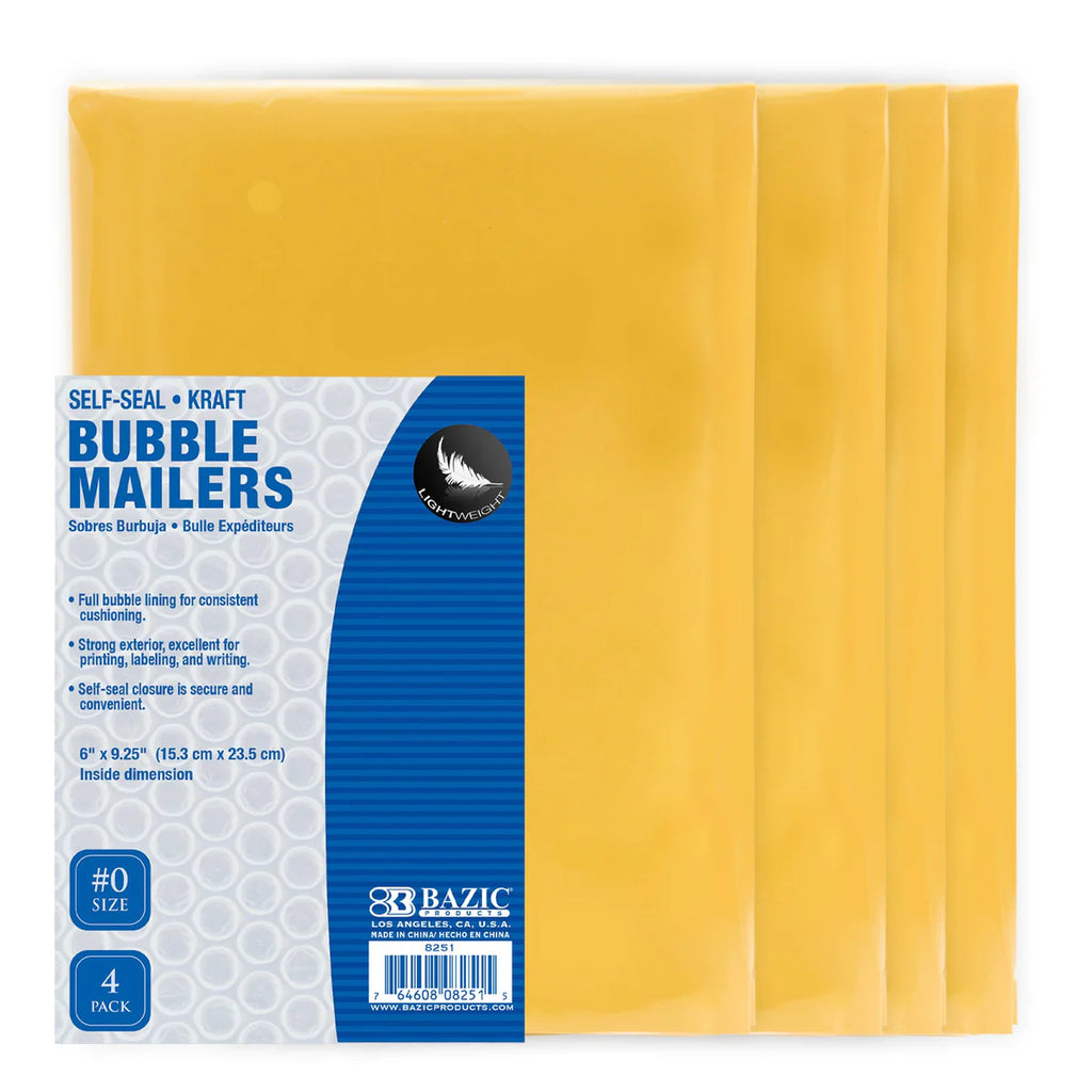 BAZIC 6" X 9.25" (#0) Self-Seal Bubble Mailers