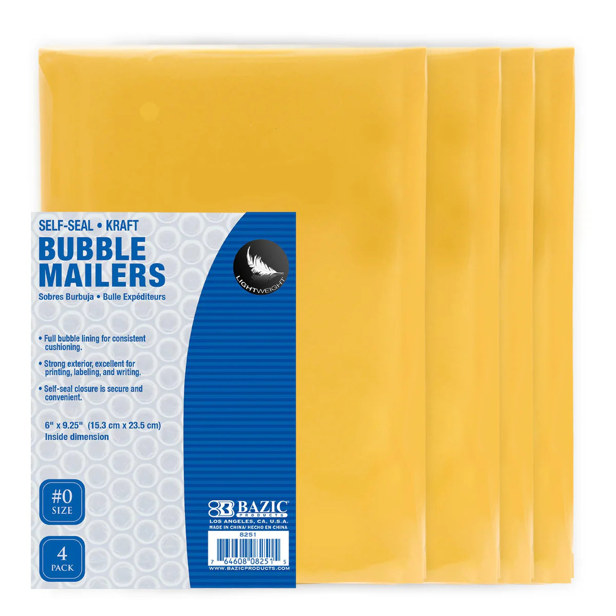 BAZIC 6" X 9.25" (#0) Self-Seal Bubble Mailers