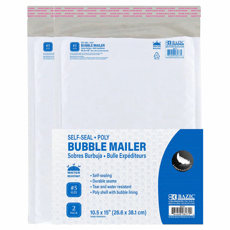 BAZIC 10.5" x 15" (#5) Poly Bubble Mailer 2pk