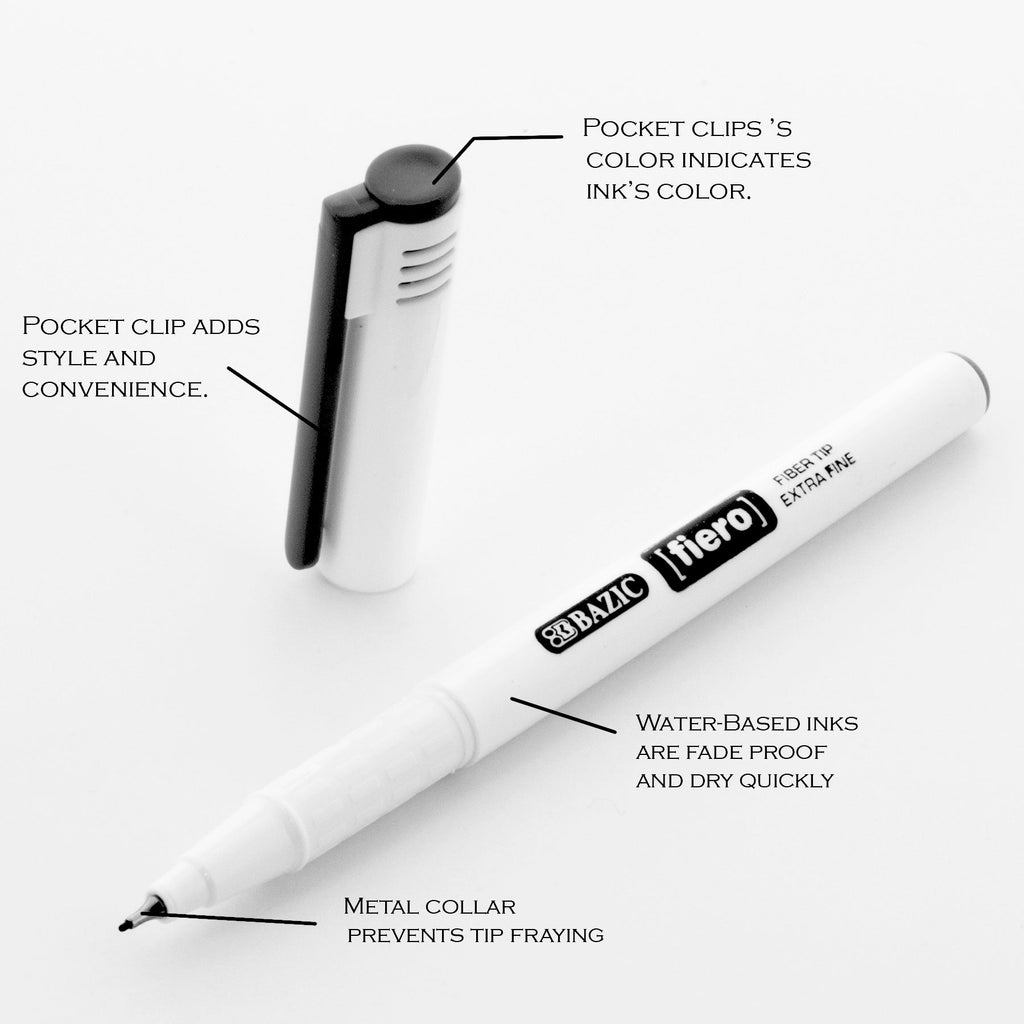 BAZIC Fiero Black Fiber Tip Fineliner Pen (4/Pack)