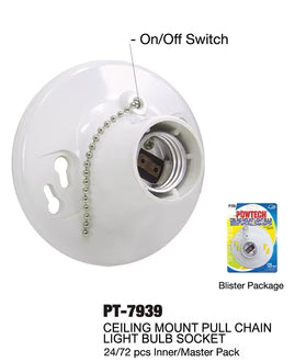 Ceiling Mount Light Bulb Socket w/ Pull Chain