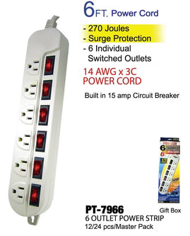 6 Outlet Power Strip w/ Individual Switches