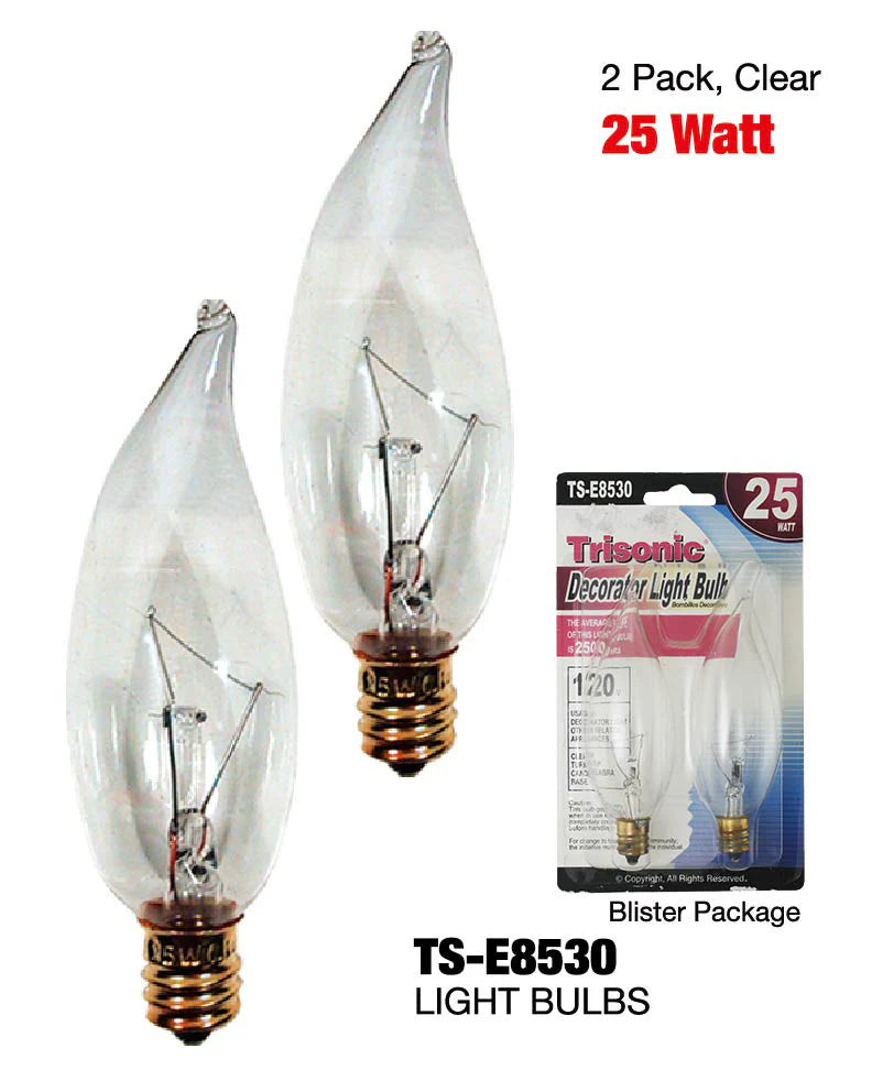 Clear Turntip Top Candelbra Base Bulbs (25 Watts)