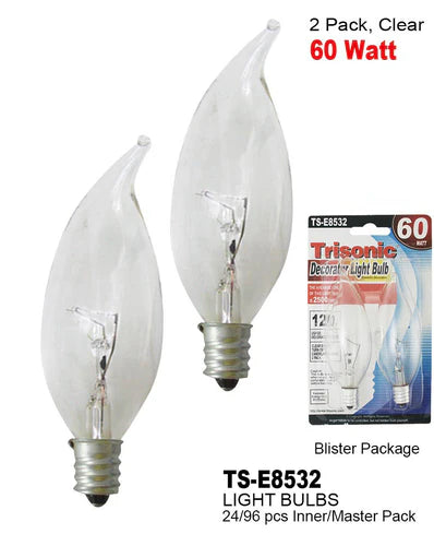 Clear Turntip Top Candelbra Base Bulbs (60 Watts)